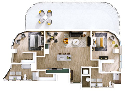 Floor plan for 2 beds, 2 baths, 1431 sqft